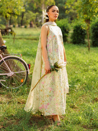 3PC-Printed Lawn Shirt With Voile Printed Dupatta-1547