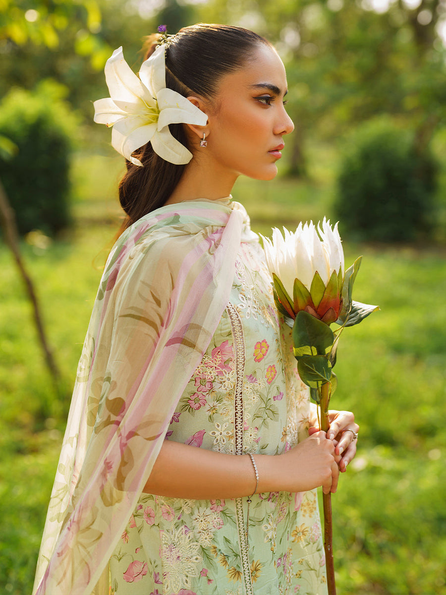 3PC-Printed Lawn Shirt With Voile Printed Dupatta-1547