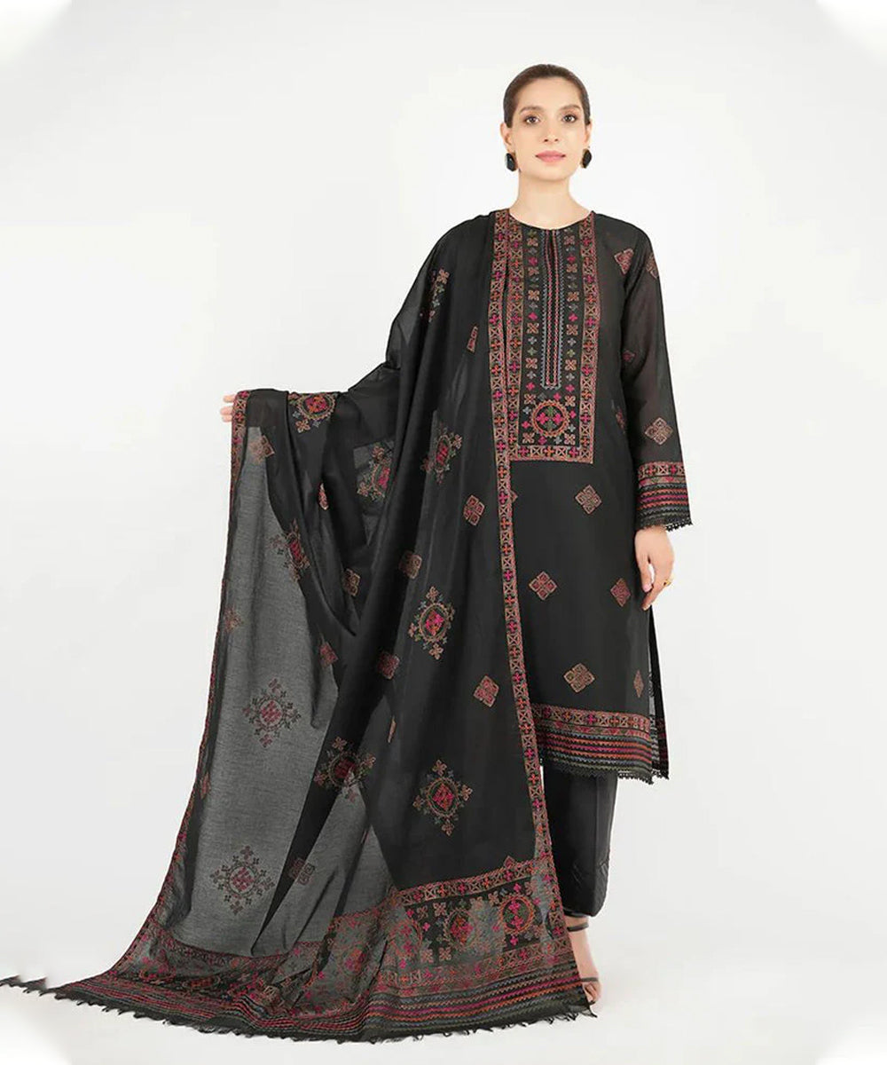 Dhanak-3PC Embroidered Shirt with Dhanak Embroidered Dupatta -3383