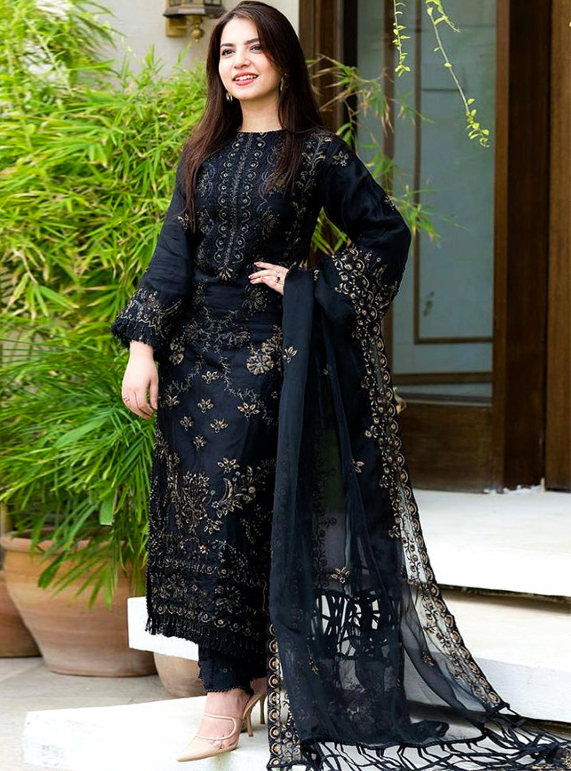 Lawn 3PC Embroidered Shirt with Organza Embroidered Dupatta- 5012