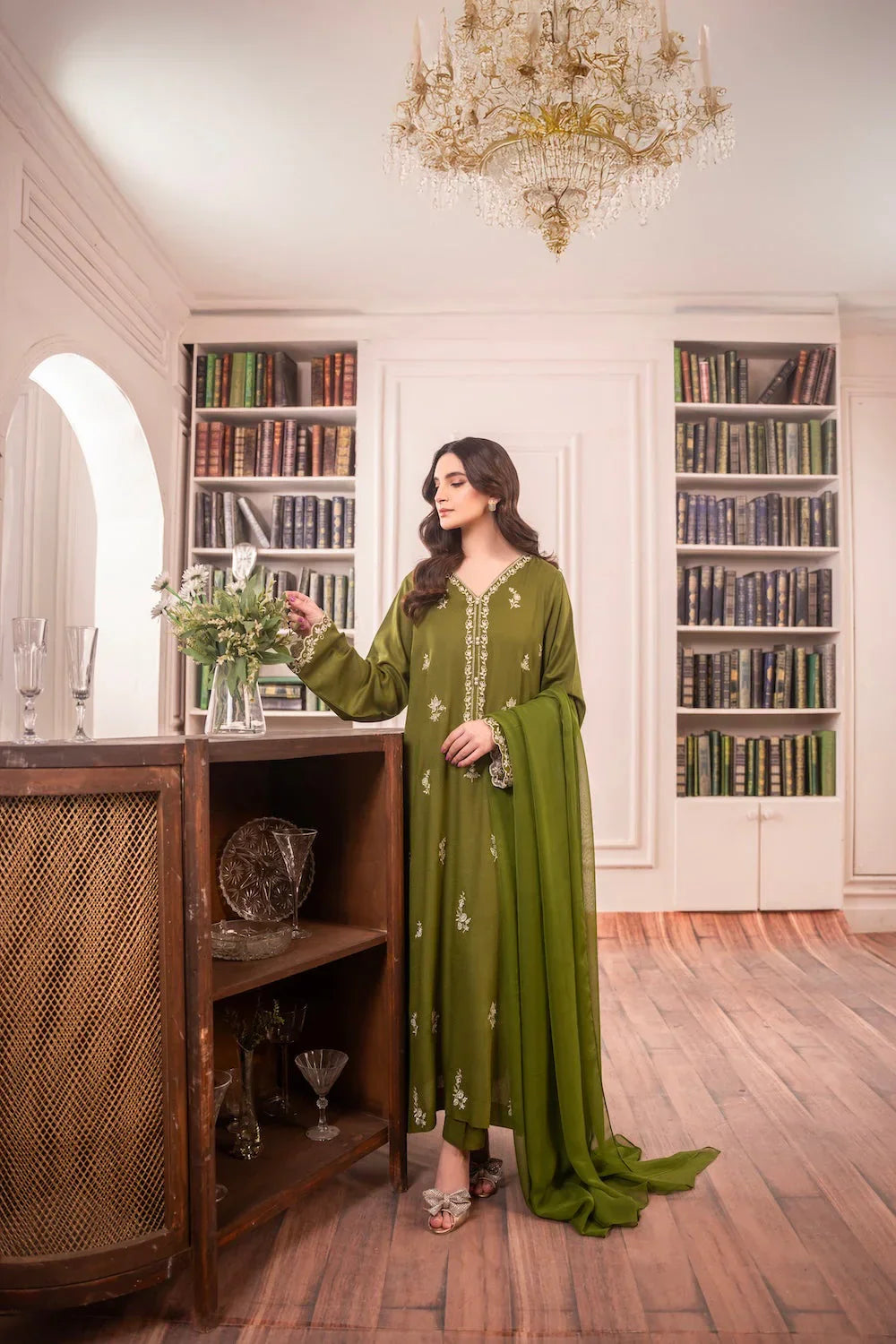 Lawn-3PC Embroidered Shirt with Chiffon Plain Dyed Dupatta-1198