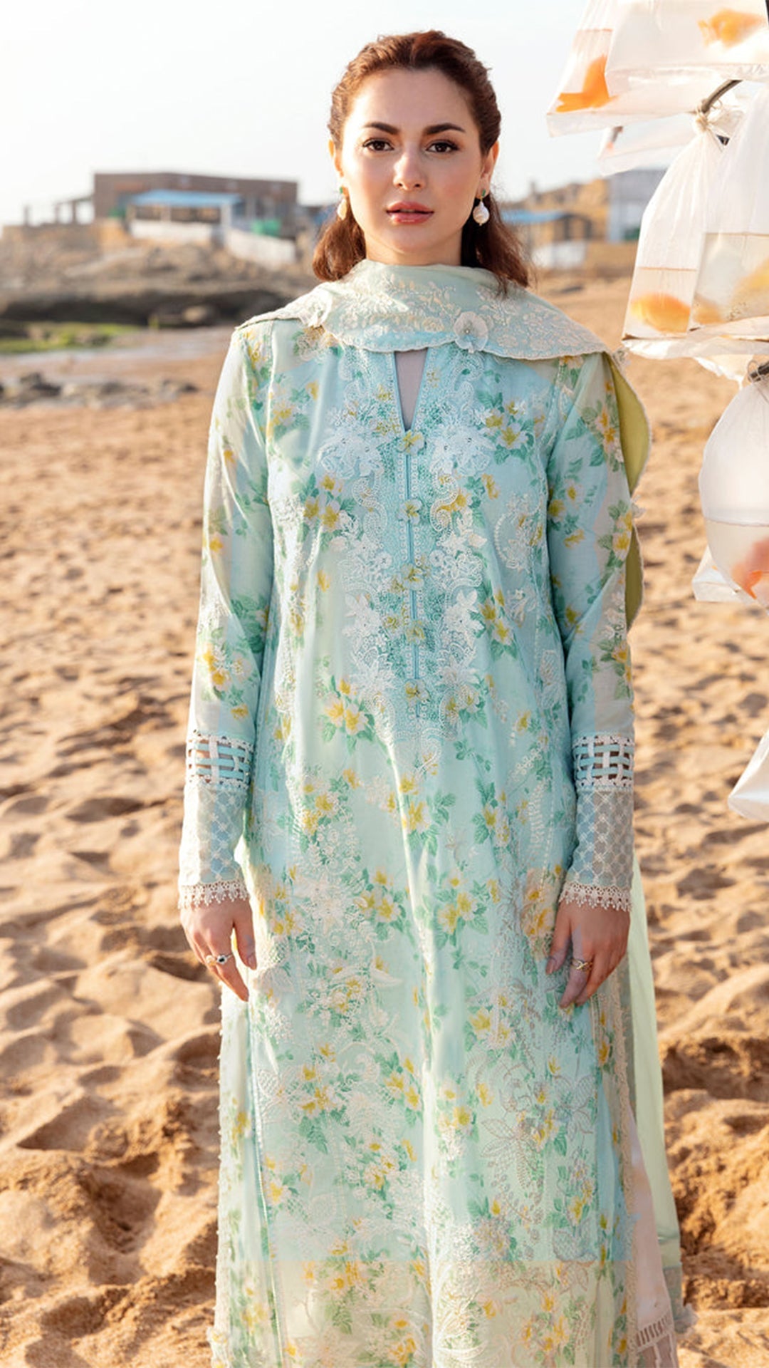 3PC-Printed Lawn Shirt With Voile Printed Dupatta-1543