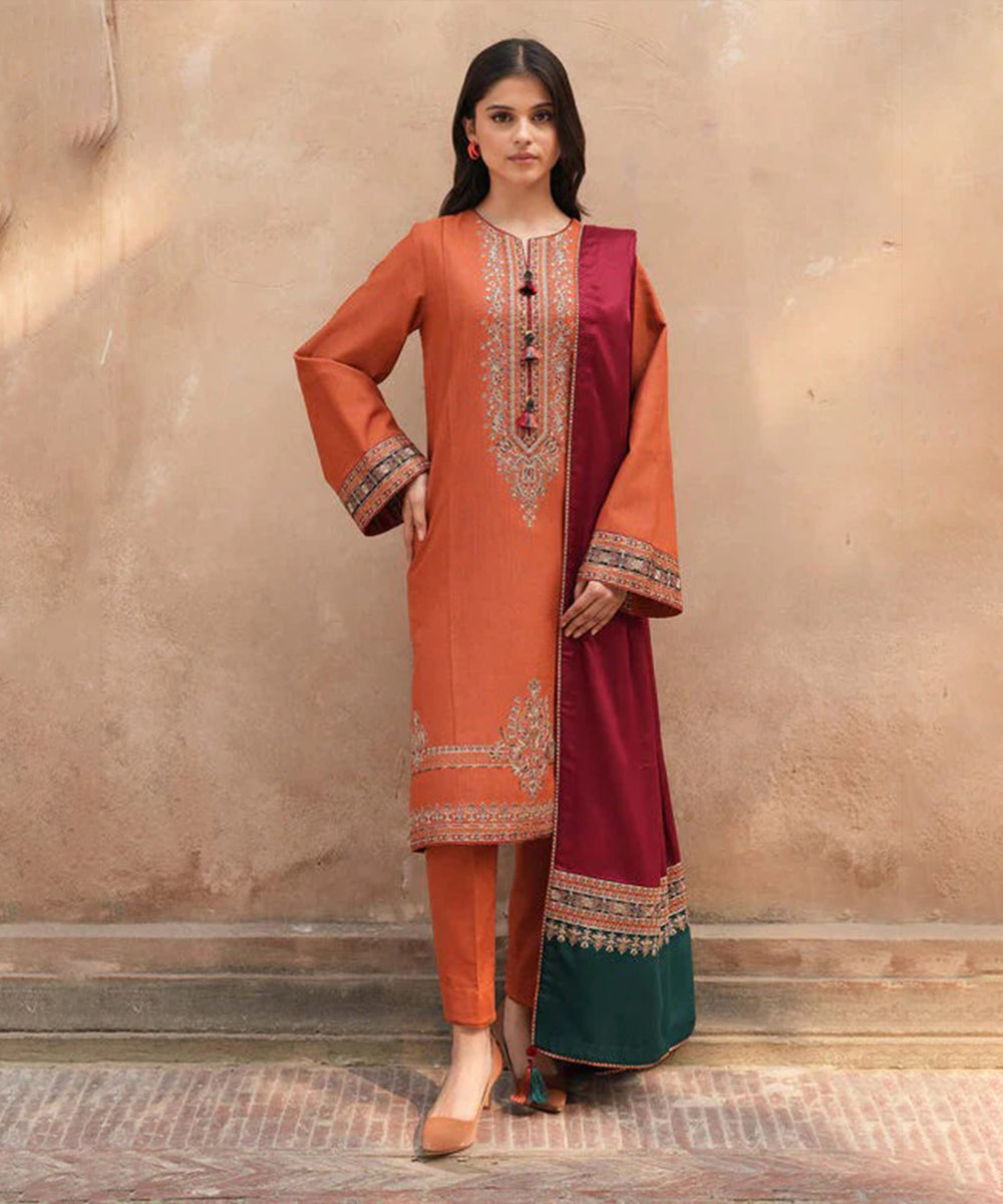 Lawn-3PC Embroidered Shirt with Digital Printed Jacquard Dupatta- 1214