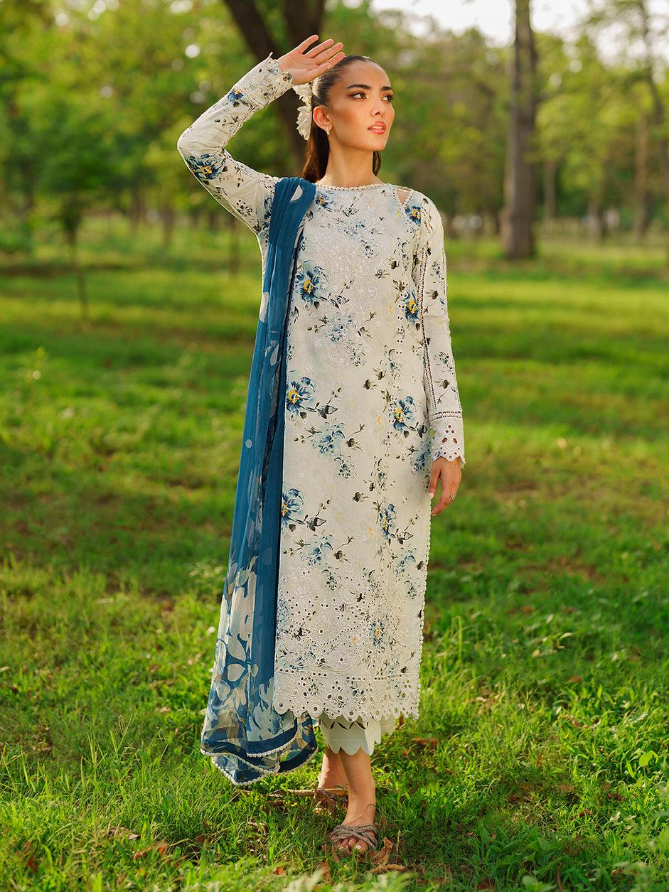 3PC-Printed Lawn Shirt With Voile Printed Dupatta-1546