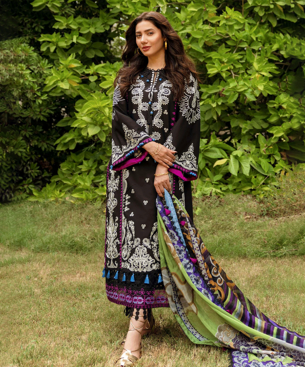 Dhanak-3PC Embroidered Shirt with Digital Printed Wool Shawl-3253