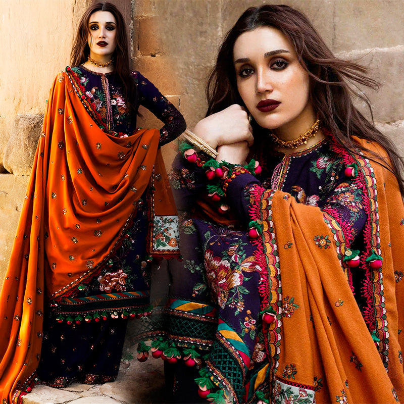 Dhanak 3PC Embroidered Shirt with Embroidered Dhanak Shawl -1304