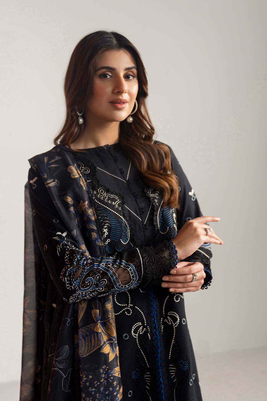 Dhanak-3PC Embroidered Shirt with Digital Printed Wool Shawl- 3365