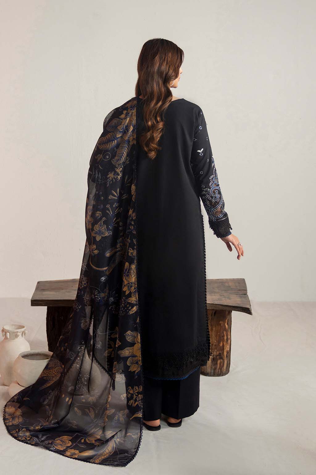 Dhanak-3PC Embroidered Shirt with Digital Printed Wool Shawl- 3365