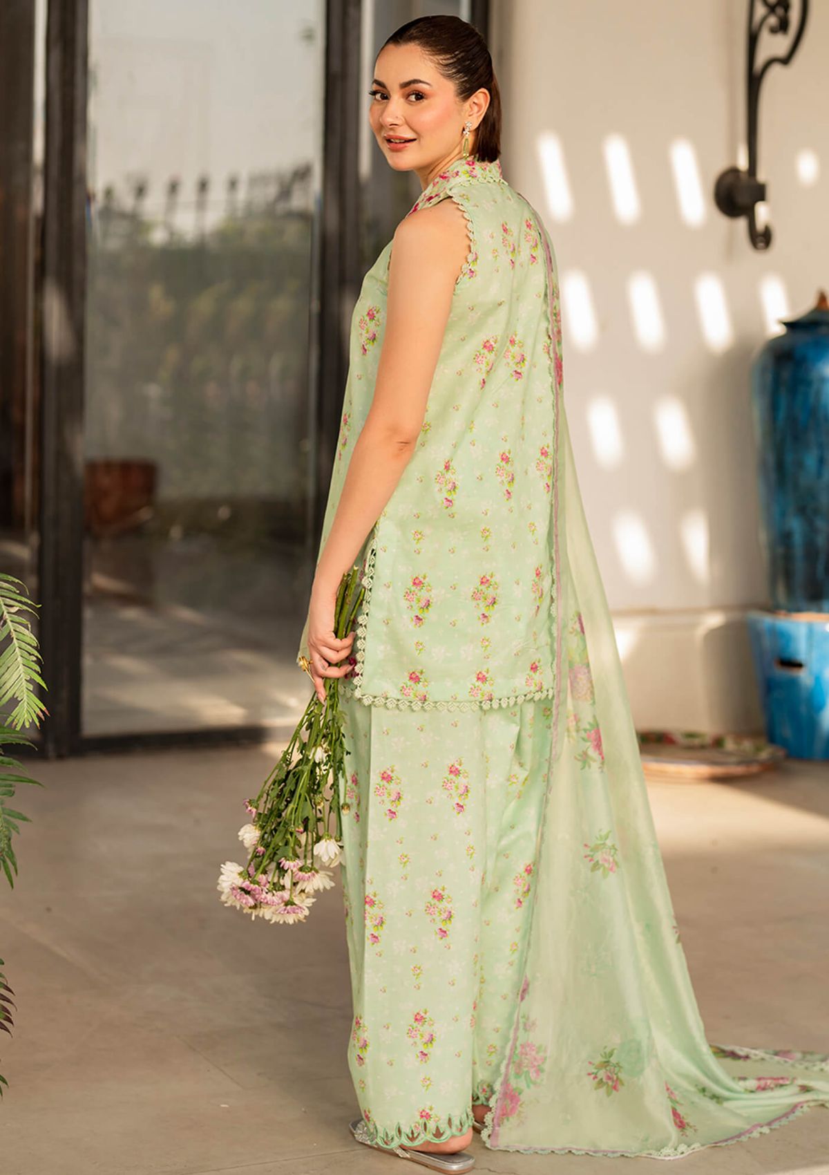 3PC-Printed Lawn Shirt With Voile Printed Dupatta-1551