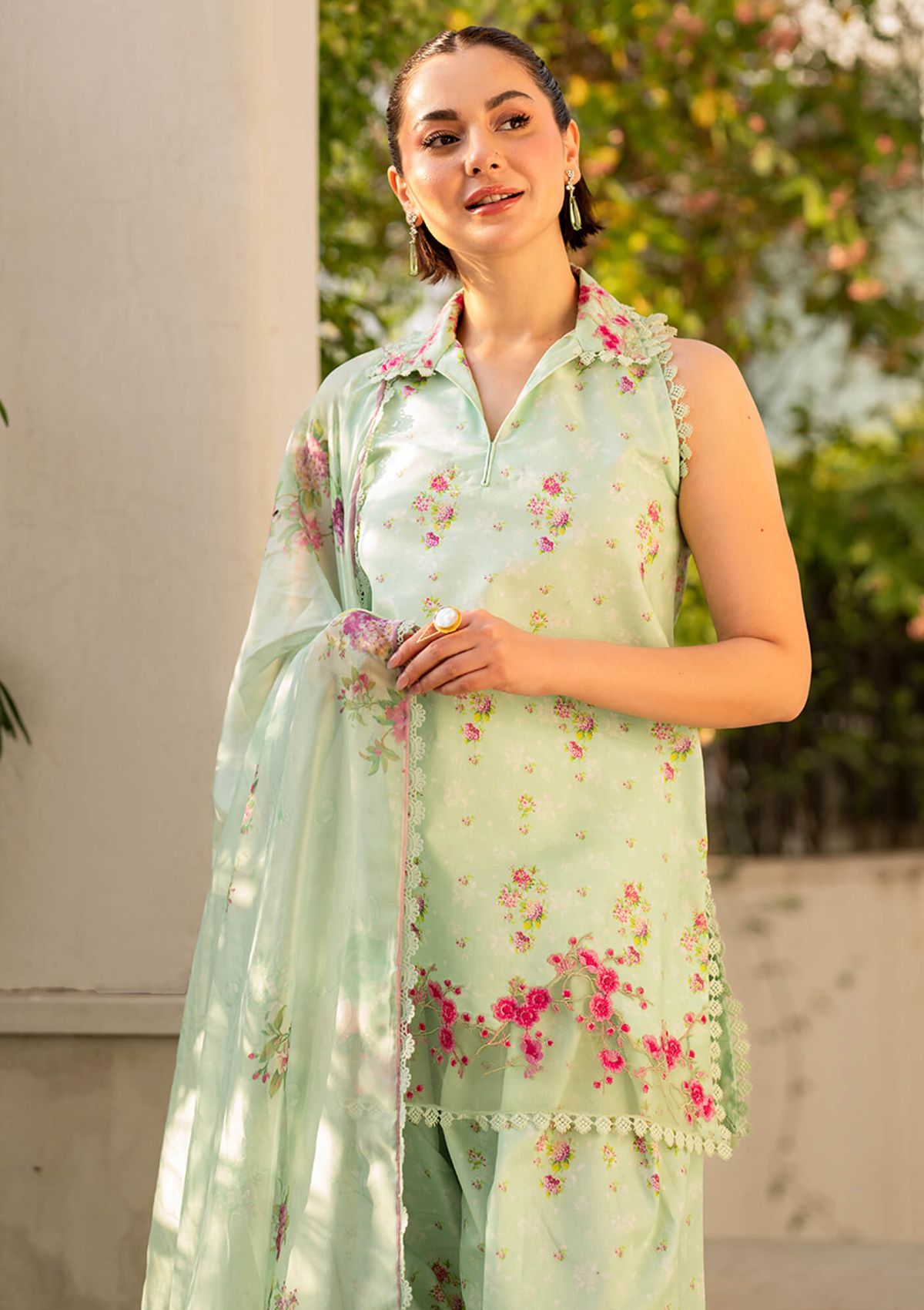 3PC-Printed Lawn Shirt With Voile Printed Dupatta-1551