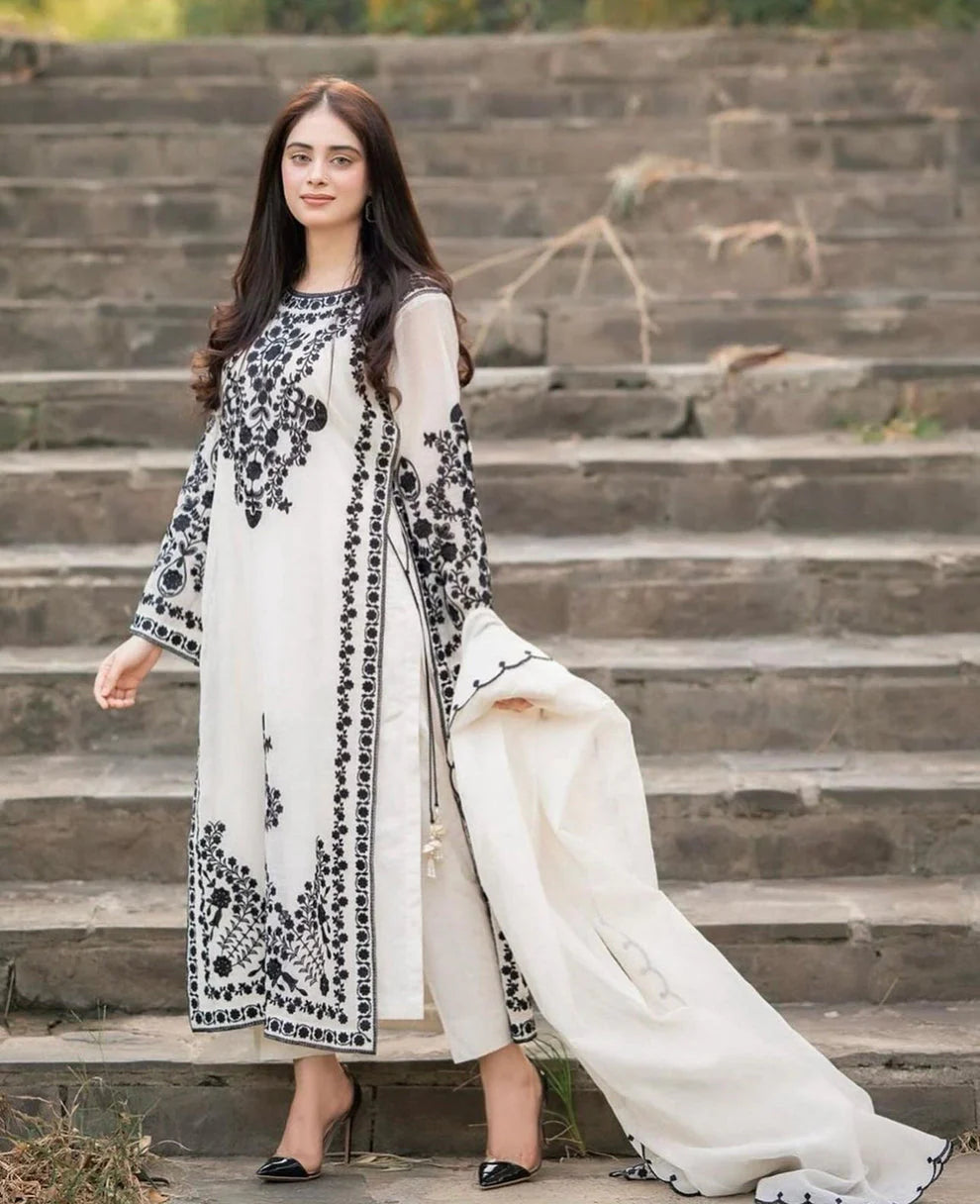 Jazmin Dhanak 3PC Embroidered With Crinkle Chiffon Embroidered Dupatta-105