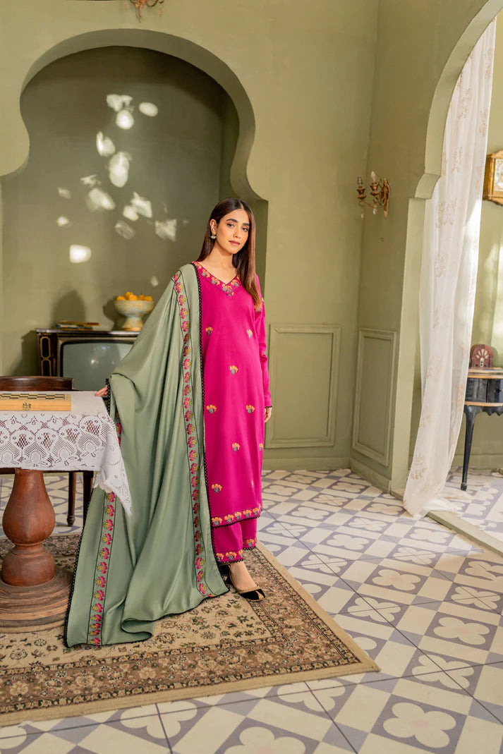 Dhanak 3PC Embroidered Shirt with Dhanak embroidered dupatta-619