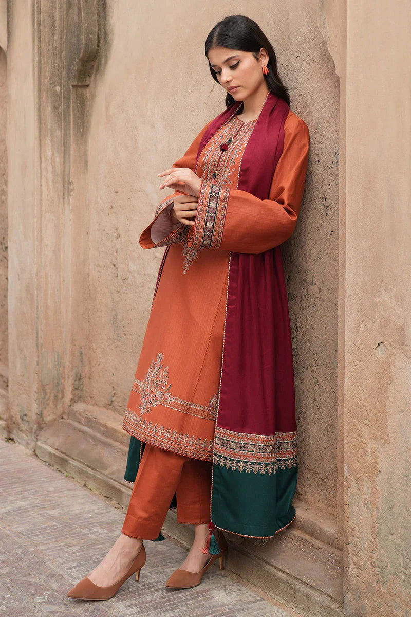 Lawn-3PC Embroidered Shirt with Digital Printed Jacquard Dupatta- 1214