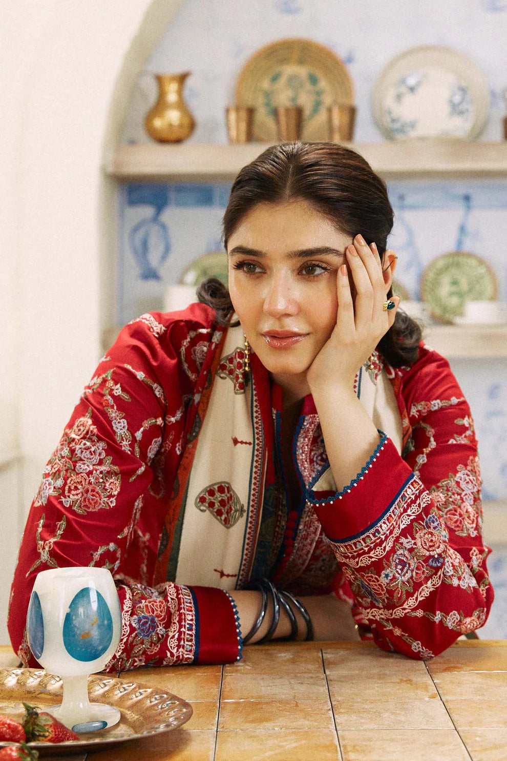 Dhanak 3PC Embroidered Shirt With Digital printed wool shawl-659