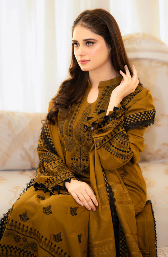Dhanak-3PC Embroidered Shirt with Dhanak Embroidered Dupatta -3398