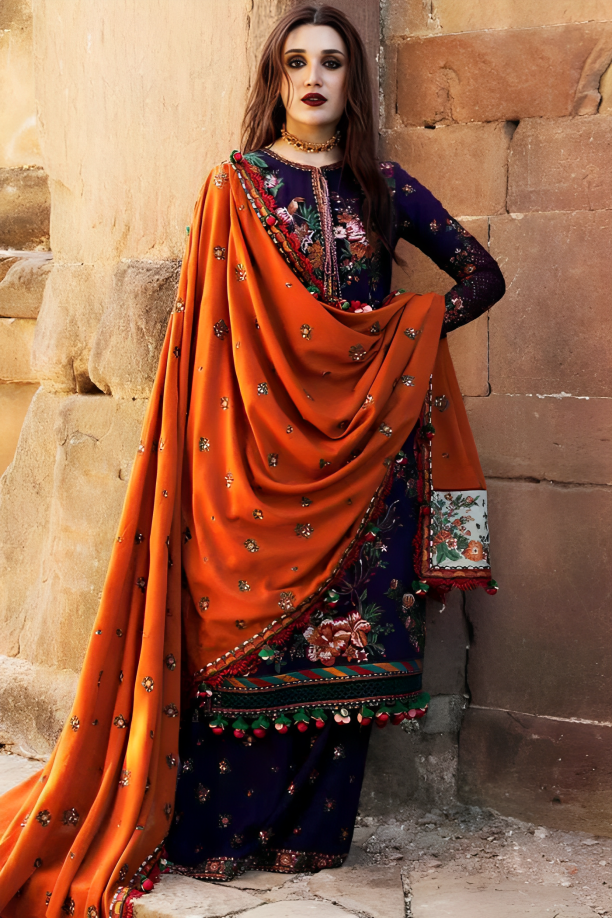 Dhanak 3PC Embroidered Shirt with Embroidered Dhanak Shawl -1304