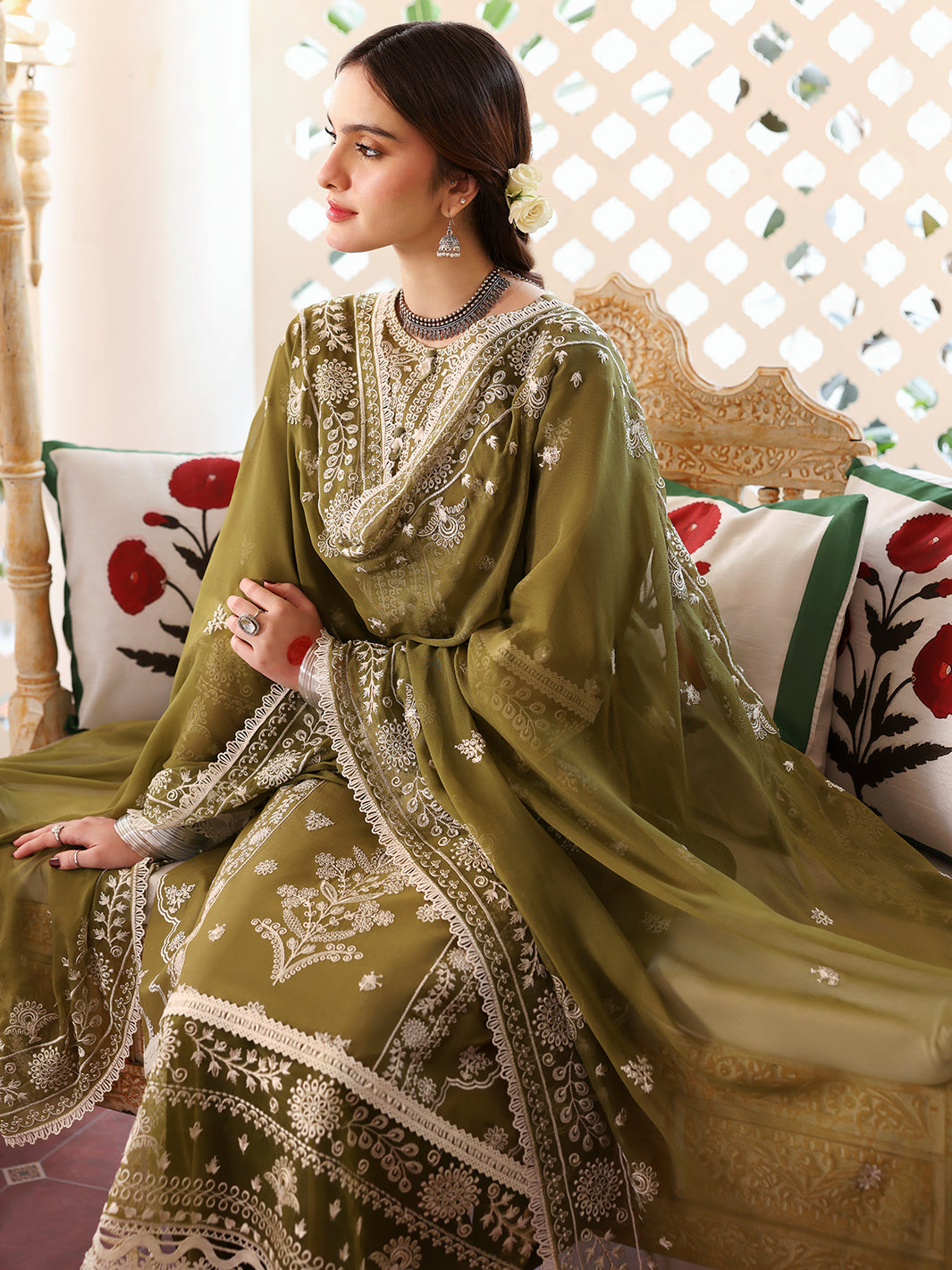 Lawn-3PC Embroidered Shirt With Khadi Net Embroidered Dupatta-5211