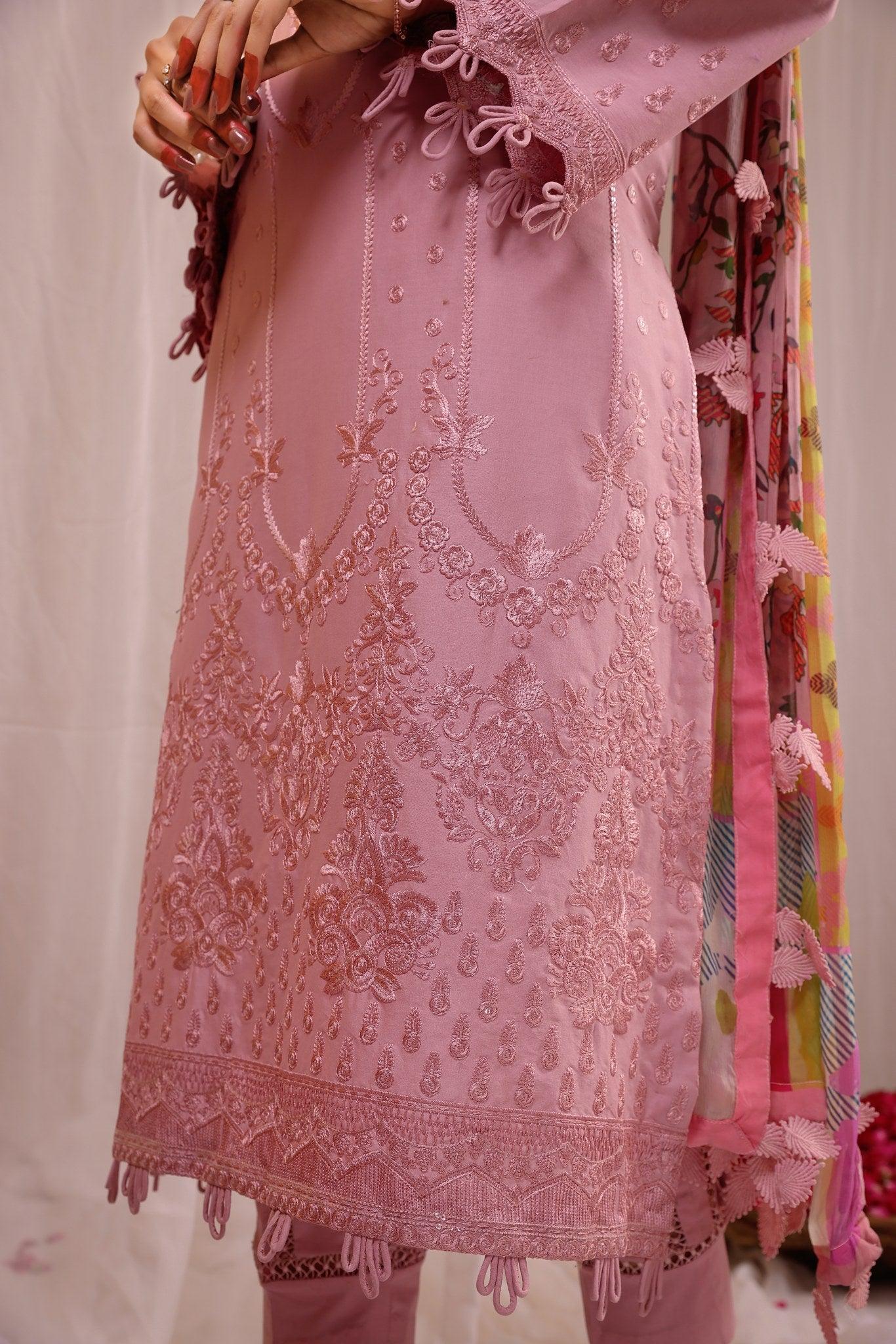 Dhanak-3PC Embroidered Shirt with Digital Printed Wool Shawl - 664