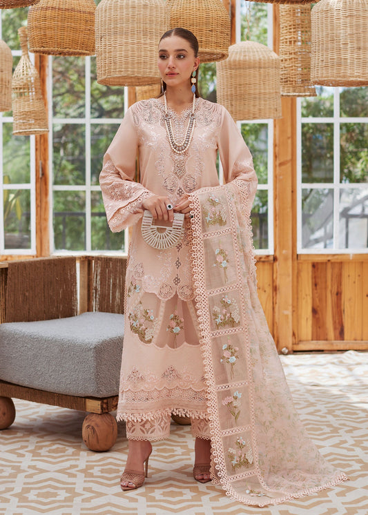 Lawn-3PC Embroidered Shirt with Organza Printed Dupatta with Embroidery - 5109