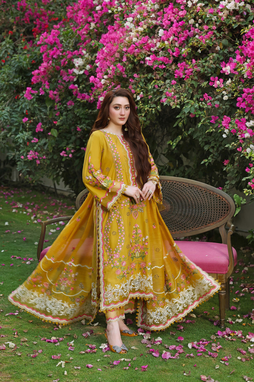 Dhanak-3PC Embroidered Shirt with Khadi Net Embroidered Dupatta - 6381