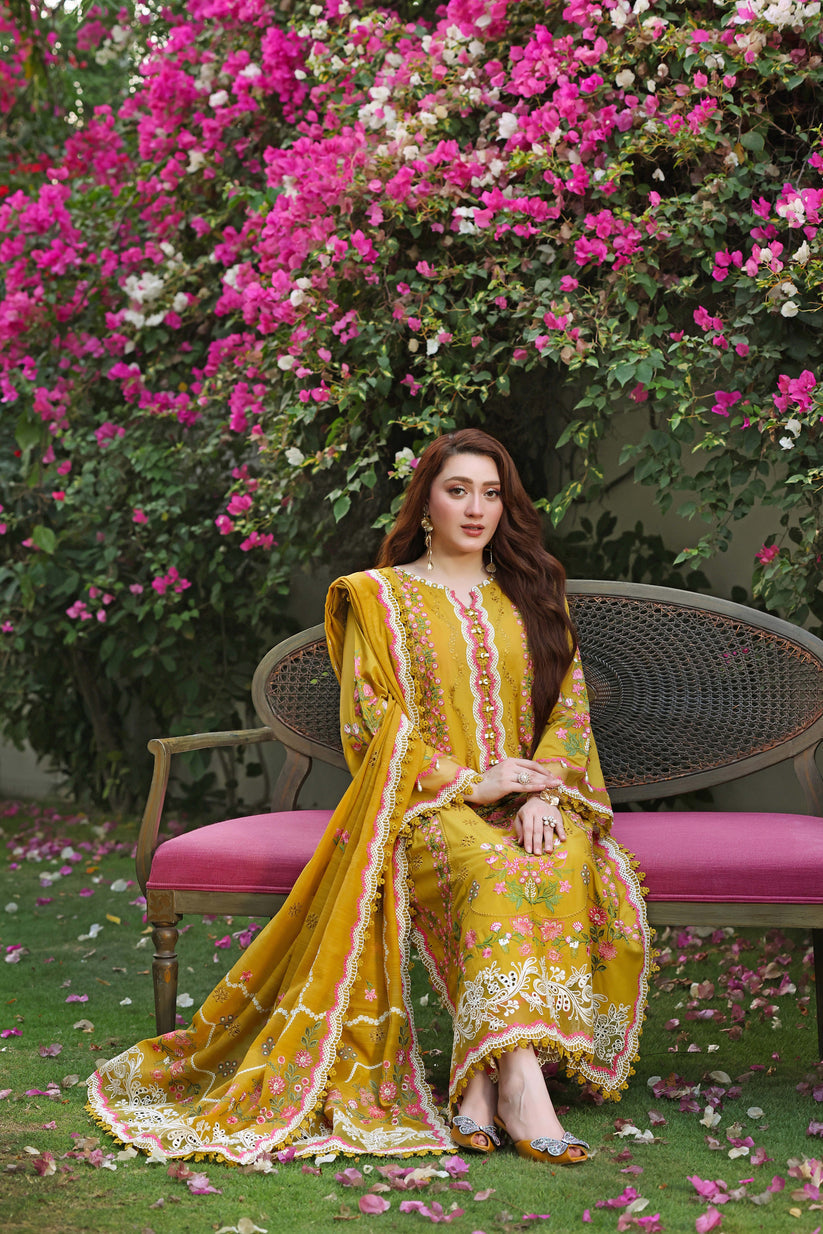 Dhanak-3PC Embroidered Shirt with Khadi Net Embroidered Dupatta - 6381