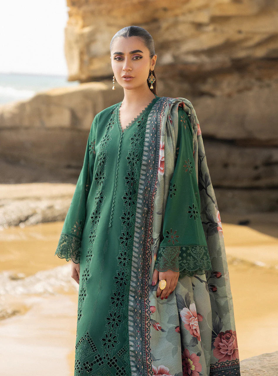 MARIA B 3PC Luxury Lawn Chikankri Embroidered With Printed Dupatta-453