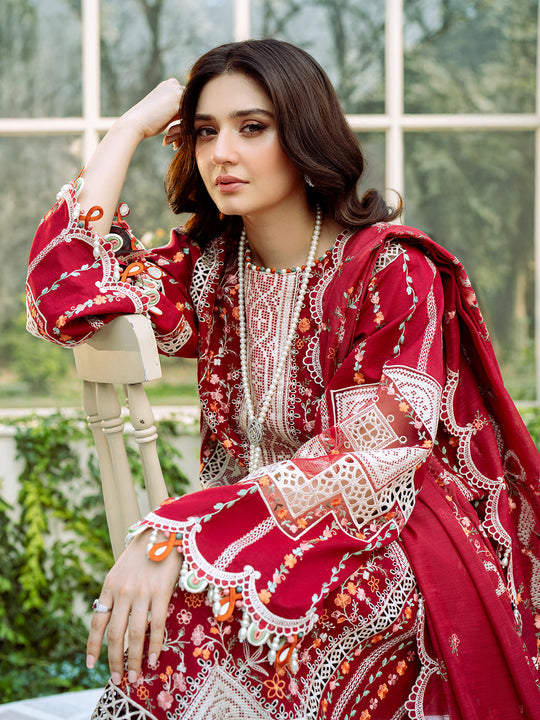 Lawn-3PC Embroidered Shirt With Khadi Net Embroidered Dupatta-5290