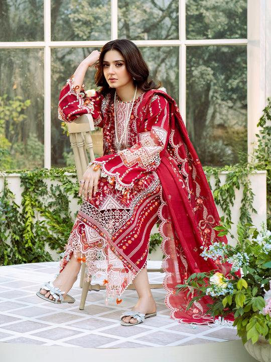 Lawn-3PC Embroidered Shirt With Khadi Net Embroidered Dupatta-5290