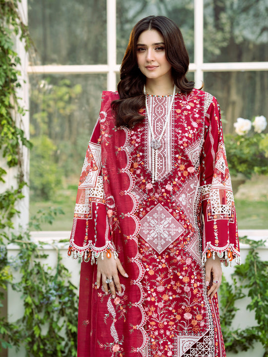 Lawn-3PC Embroidered Shirt With Khadi Net Embroidered Dupatta-5290