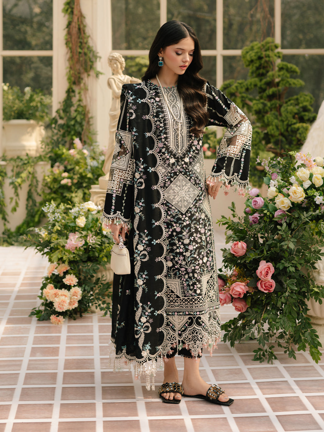 Dhanak-3PC Embroidered Shirt with Organza Embroidered Dupatta - 6216