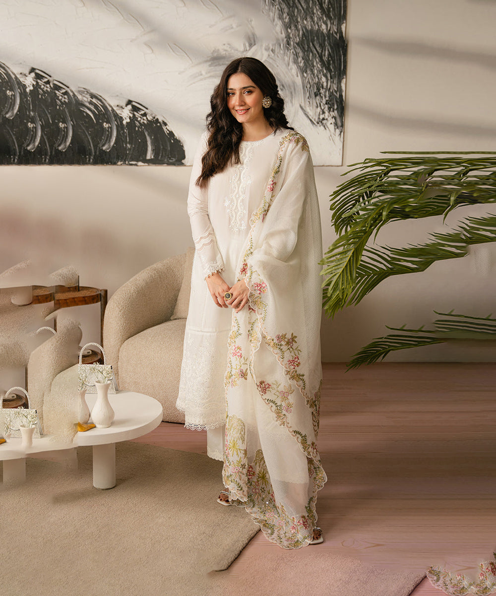 Lawn-3PC Embroidered Shirt with Organza Embroidered Dupatta-1069