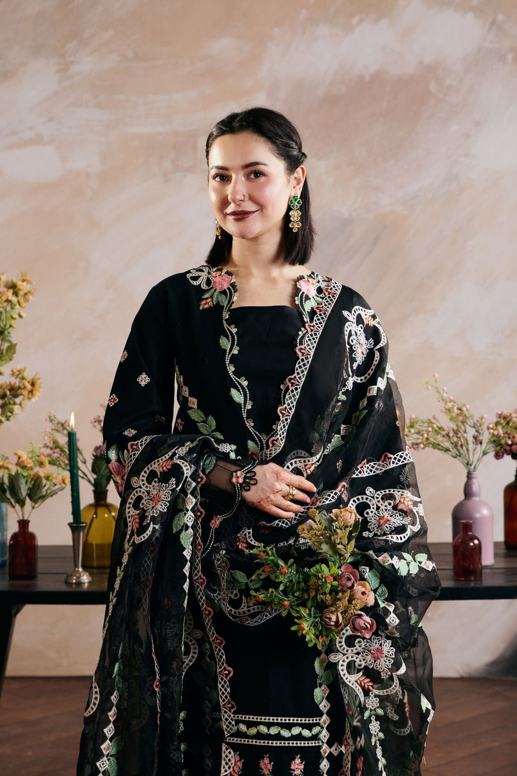 Dhanak-3PC Embroidered Shirt with Digital Printed Wool Shawl - 6397