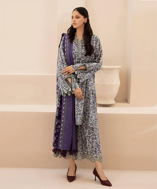 BAROQUE 3PC KARANDI PRINTED SHIRT WITH KARANDI PRINTED DUAPTTA AND TROUSER-807