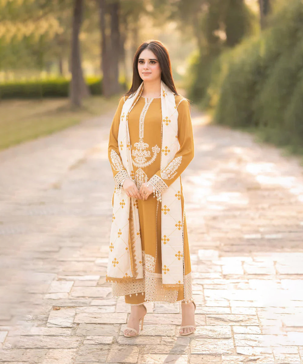 Dhanak-3PC Embroidered Shirt with Dhanak Embroidered Dupatta -3423