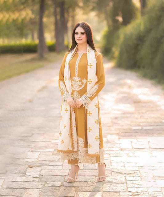 Dhanak-3PC Embroidered Shirt with Dhanak Embroidered Dupatta -3423