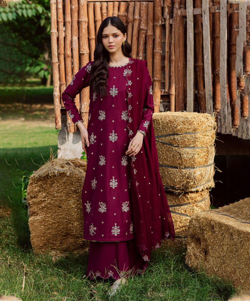 Lawn-3PC Embroidered Shirt With Chiffon Sequins Embroidered Dupatta-5060