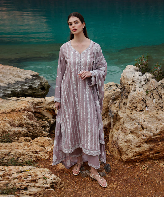 Lawn-3PC Embroidered Shirt with Organza Embroidered Dupatta-1370