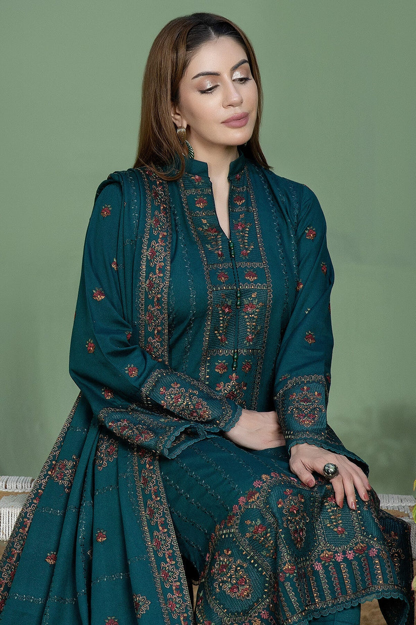 Dhanak-3PC Embroidered Shirt with Dhanak Embroidered Dupatta - 6437