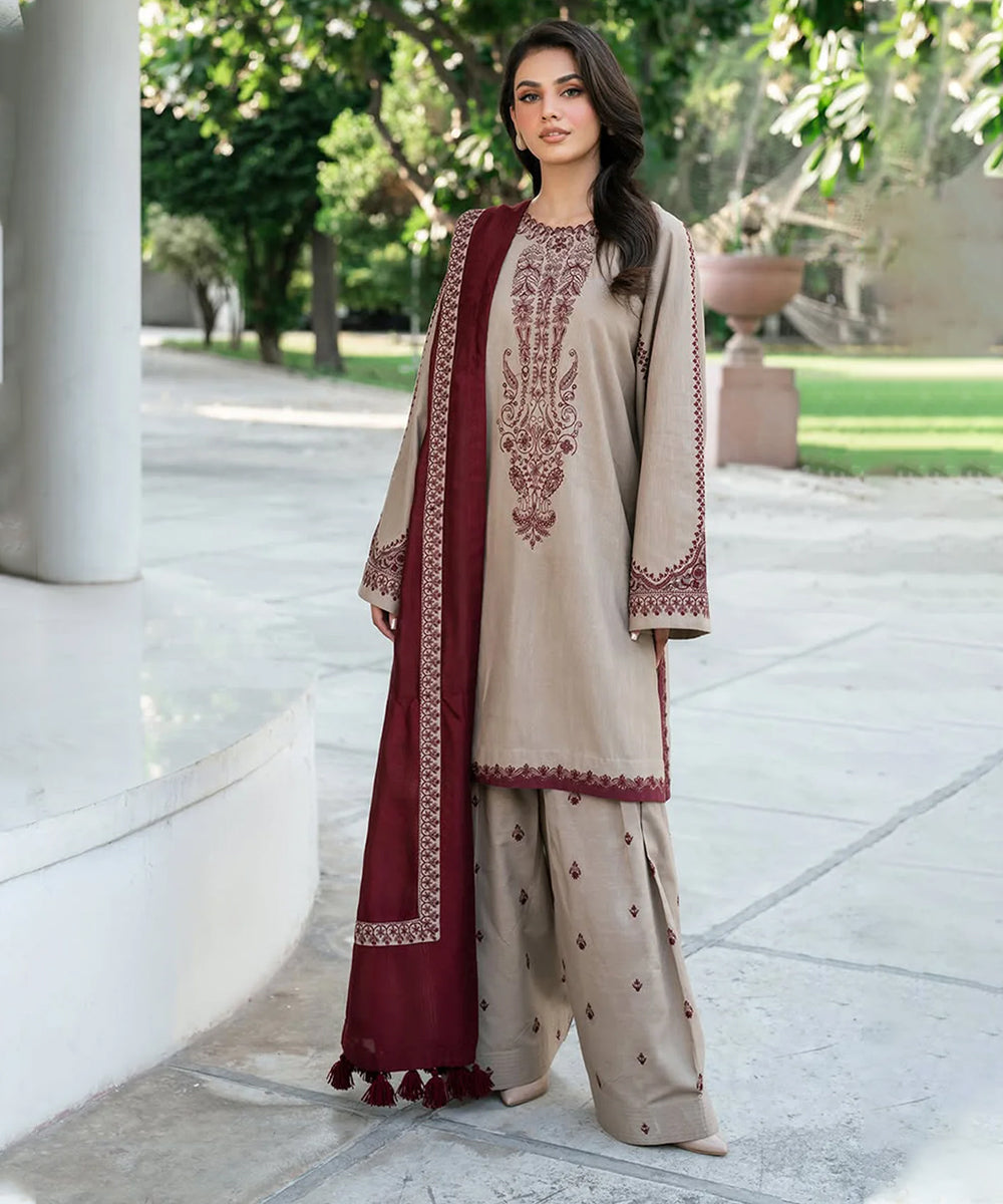 Lawn-3PC Embroidered with Digital Printed Jacquard Dupatta-5045