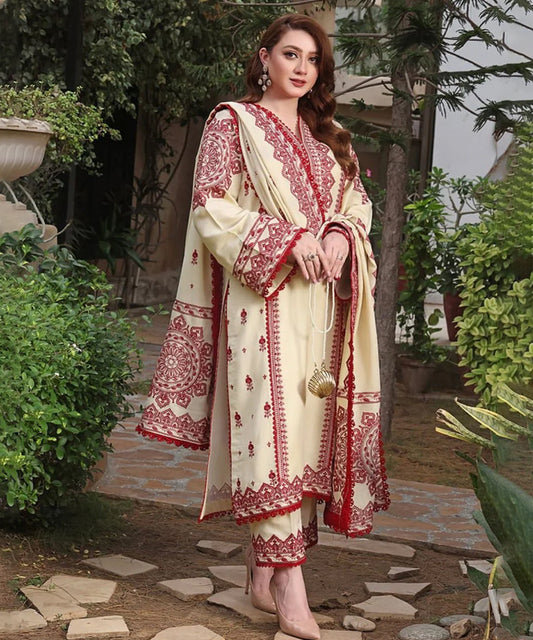 Dhanak 3PC Embroidered Shirt with Dhanak Embroidered Dupatta-3514