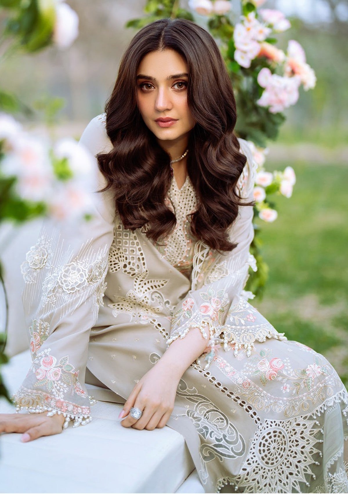 Lawn-3PC Chikankari Embroidered Shirt With Khadi Net Embroidered Dupatta-5329