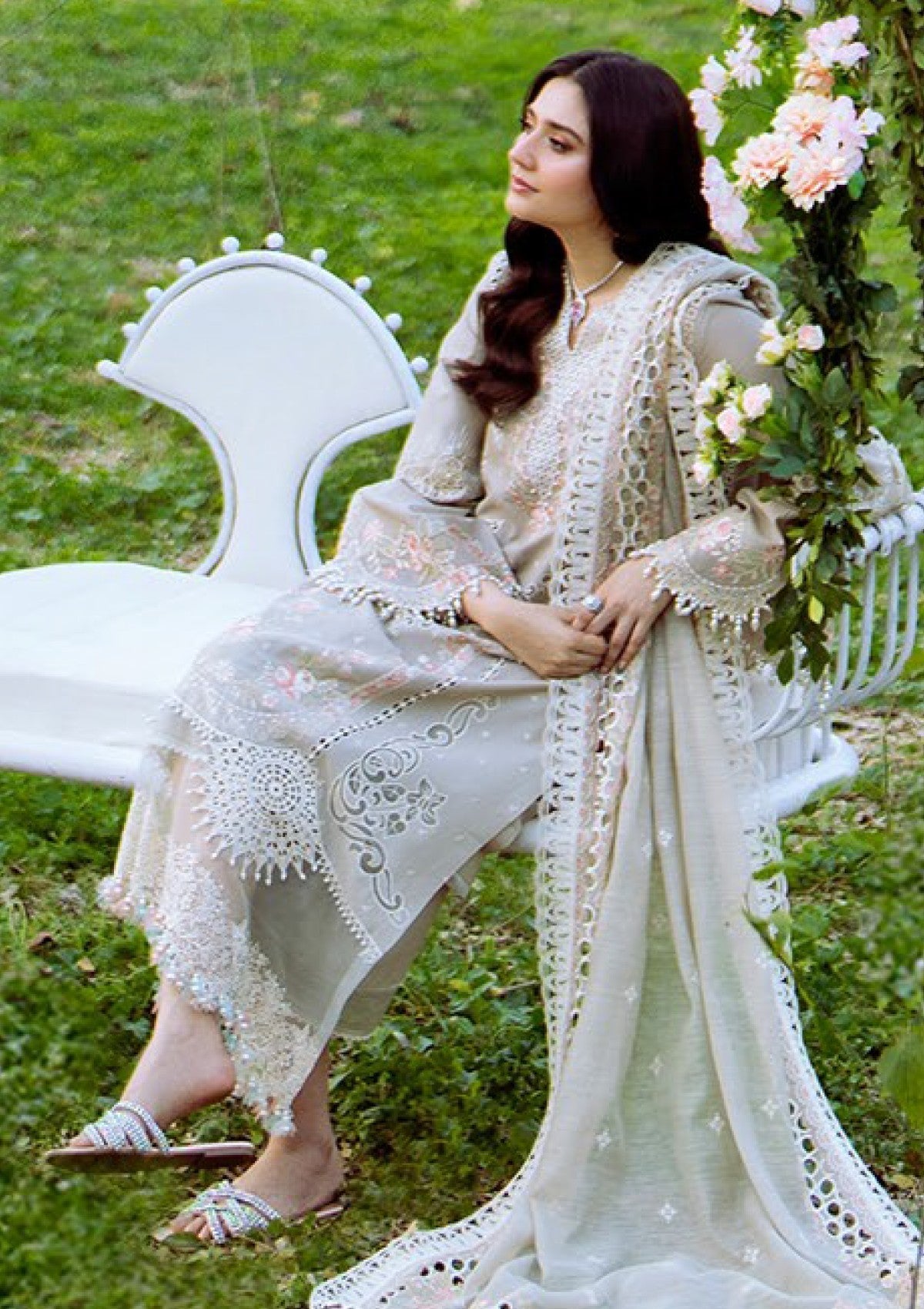Lawn-3PC Chikankari Embroidered Shirt With Khadi Net Embroidered Dupatta-5329