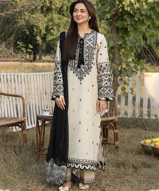 3PC Lawn Embroidered Shirt With Organza Embroidered Dupatta- 5166