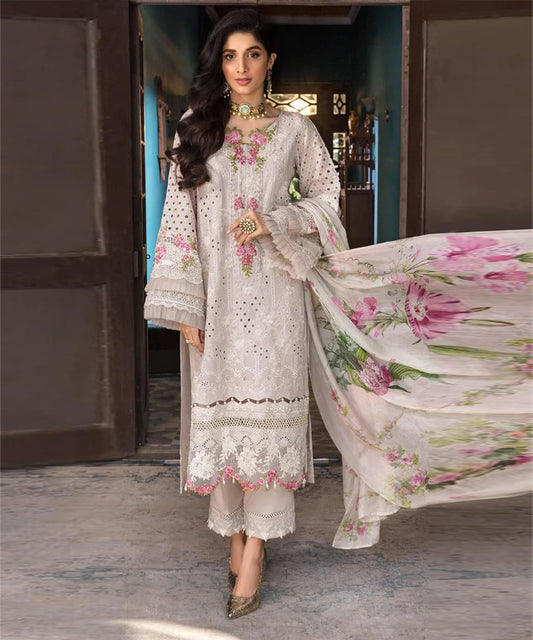 ELAF Dhanak 3PC Chikankari Embroidered With Printed Dupatta-676