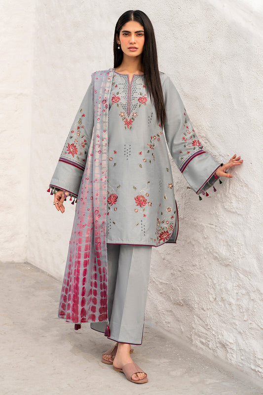 Lawn-3PC Chikankari Embroidered With Digital Printed Jacquard Dupatta-5192