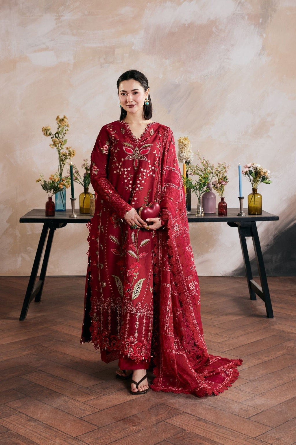 Dhanak-3PC Embroidered Shirt with Digital Printed Wool Shawl - 6408