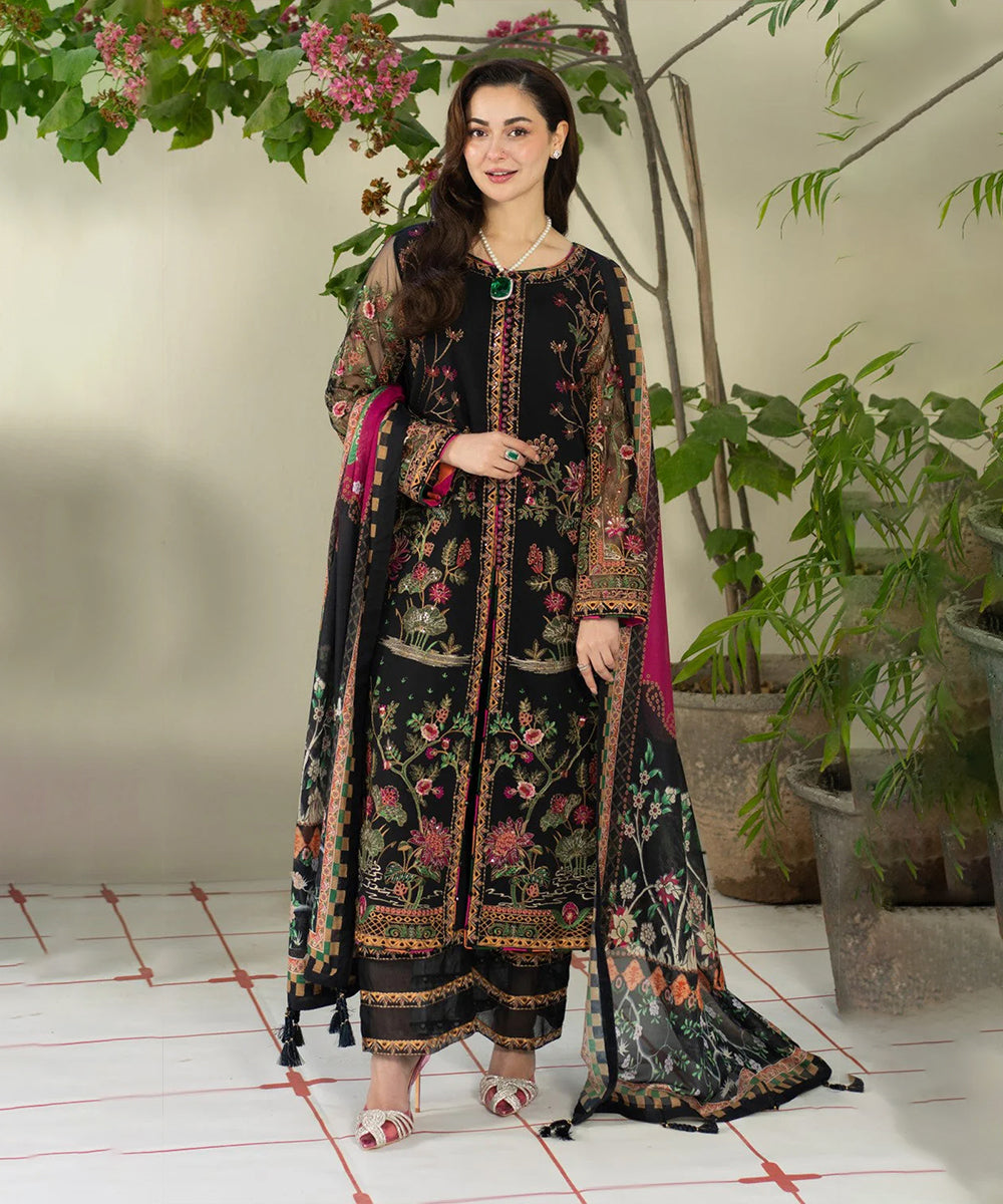 Lawn 3PC Embroidered With Digital Printed Jauqard Dupatta- 5215