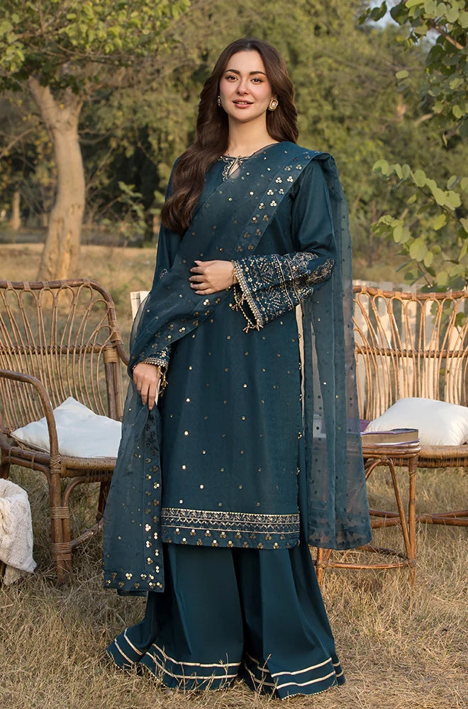 Dhanak-3PC Sequence Embroidered Shirt with Khadi Net Embroidered Dupatta - 6062