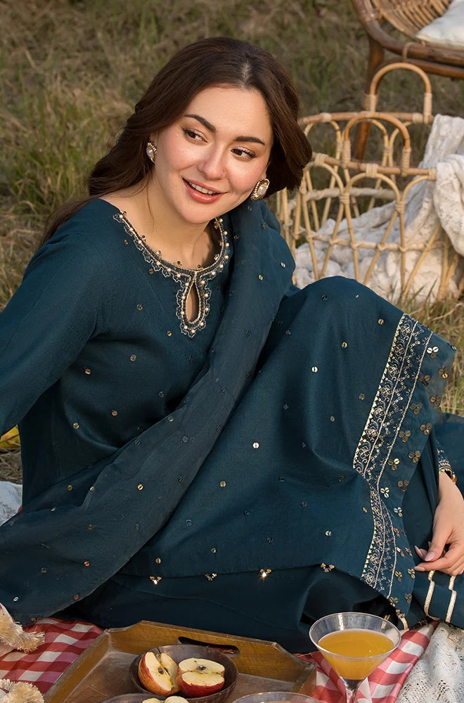 Dhanak-3PC Sequence Embroidered Shirt with Khadi Net Embroidered Dupatta - 6062