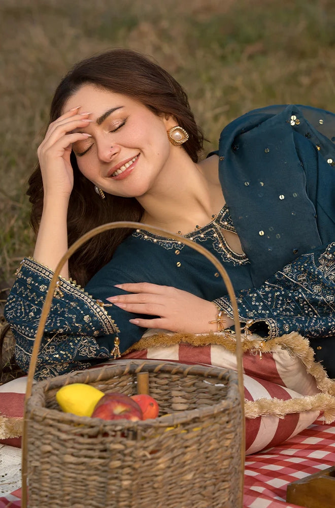 Dhanak-3PC Sequence Embroidered Shirt with Khadi Net Embroidered Dupatta - 6062